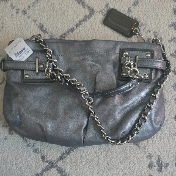 Coach | Bags | Coach Silver Metallic Shoulder Bag With Chain 